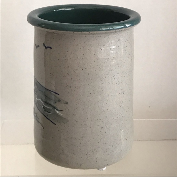 Great Bay Pottery Stoneware 6" Wine Chiller/Utensil Crock Holder Hand Decorated - Picture 3 of 14